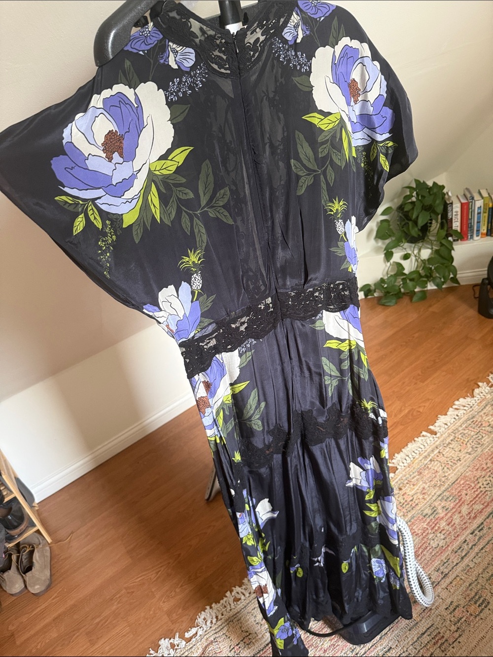 FARM Rio Black Maxi Dress with Blue & White Floral Print - Picture 3 of 4